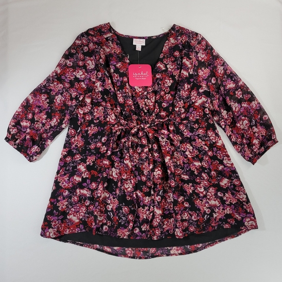 Isabel Maternity Burgundy Print 561693 Floral Shirt Sz Medium - Picture 14 of 14